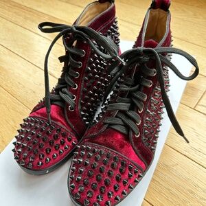 Christian Louboutin Burgundy Spikes Hightop Sneakers